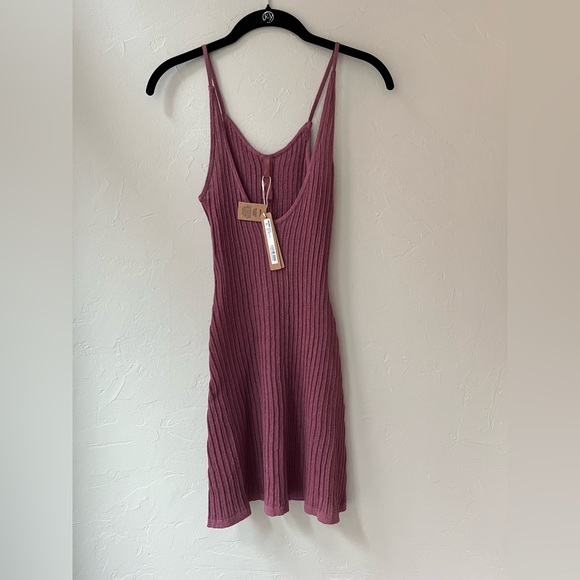 SKIMS SHEER KNIT PLUNGE MINI DRESS BEET S - Picture 7 of 8